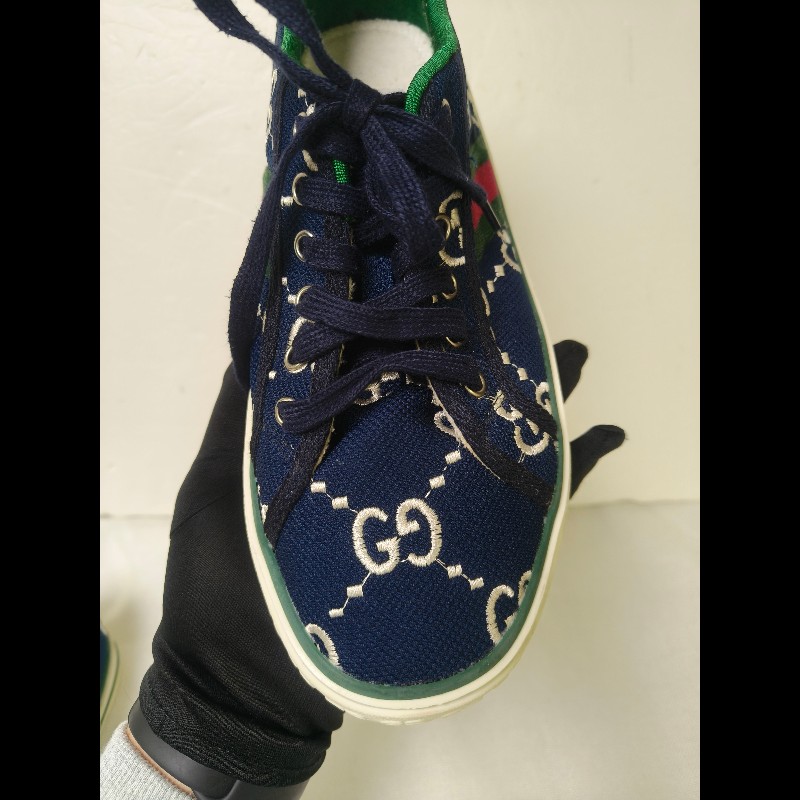 ㊣✨Gucci✨(附防塵袋)**尺寸42**古馳 藍色 老花 紅綠條 滿版 刺繡 布鞋 休閒鞋 便鞋/二手鞋/二手精品🌳二手樹屋🌳-6