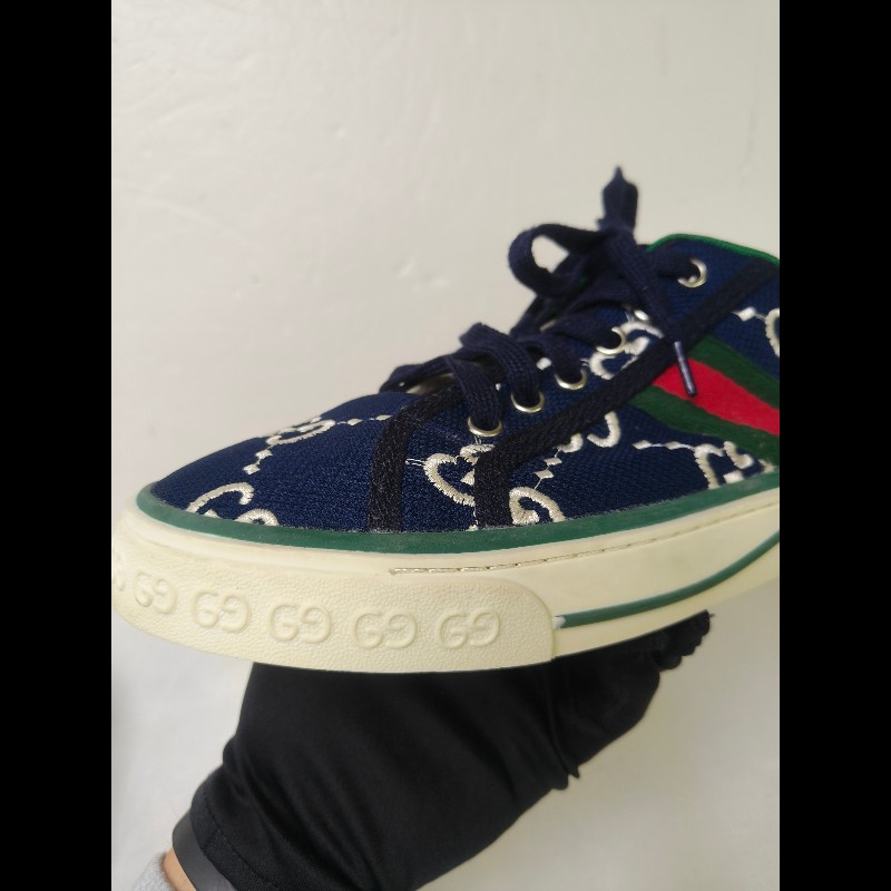 ㊣✨Gucci✨(附防塵袋)**尺寸42**古馳 藍色 老花 紅綠條 滿版 刺繡 布鞋 休閒鞋 便鞋/二手鞋/二手精品🌳二手樹屋🌳-8