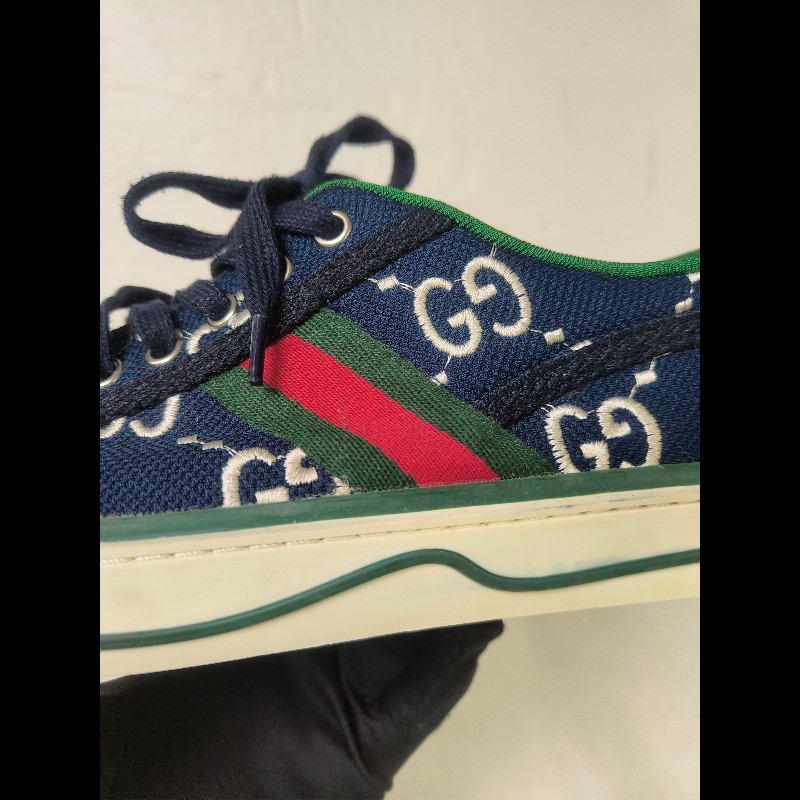 ㊣✨Gucci✨(附防塵袋)**尺寸42**古馳 藍色 老花 紅綠條 滿版 刺繡 布鞋 休閒鞋 便鞋/二手鞋/二手精品🌳二手樹屋🌳-9