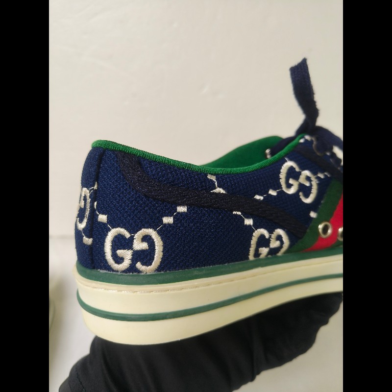 ㊣✨Gucci✨(附防塵袋)**尺寸42**古馳 藍色 老花 紅綠條 滿版 刺繡 布鞋 休閒鞋 便鞋/二手鞋/二手精品🌳二手樹屋🌳-12