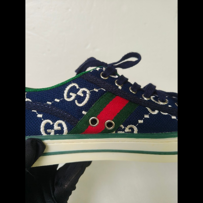 ㊣✨Gucci✨(附防塵袋)**尺寸42**古馳 藍色 老花 紅綠條 滿版 刺繡 布鞋 休閒鞋 便鞋/二手鞋/二手精品🌳二手樹屋🌳-13