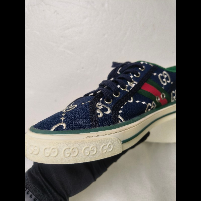 ㊣✨Gucci✨(附防塵袋)**尺寸42**古馳 藍色 老花 紅綠條 滿版 刺繡 布鞋 休閒鞋 便鞋/二手鞋/二手精品🌳二手樹屋🌳-26