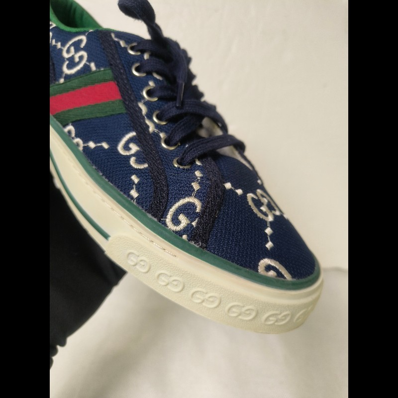 ㊣✨Gucci✨(附防塵袋)**尺寸42**古馳 藍色 老花 紅綠條 滿版 刺繡 布鞋 休閒鞋 便鞋/二手鞋/二手精品🌳二手樹屋🌳-32