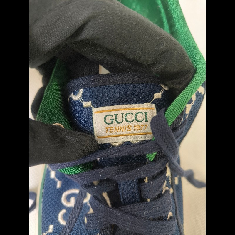 ㊣✨Gucci✨(附防塵袋)**尺寸42**古馳 藍色 老花 紅綠條 滿版 刺繡 布鞋 休閒鞋 便鞋/二手鞋/二手精品🌳二手樹屋🌳-35