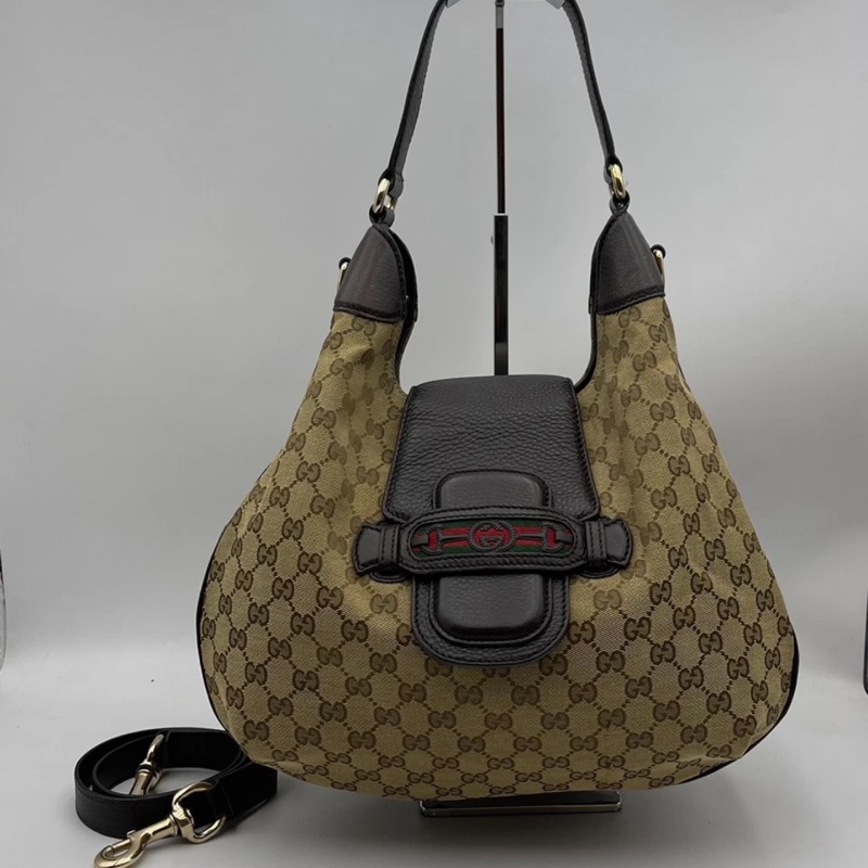 GUCCI Dressage老花牛皮拼帆布单肩斜挎包,尺寸:35 x 12 x 30-0