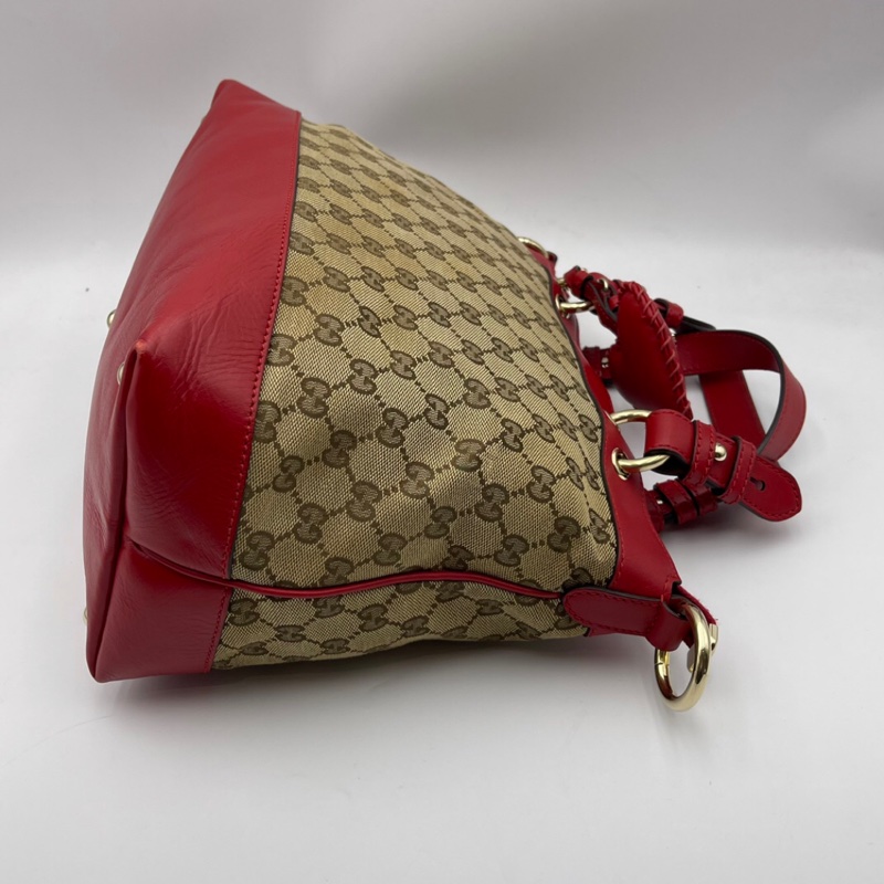 HJ260102FSZ) Gucci/古馳 愛心型掛飾帆布拼皮手提肩背包,尺寸約:32*16*23-7