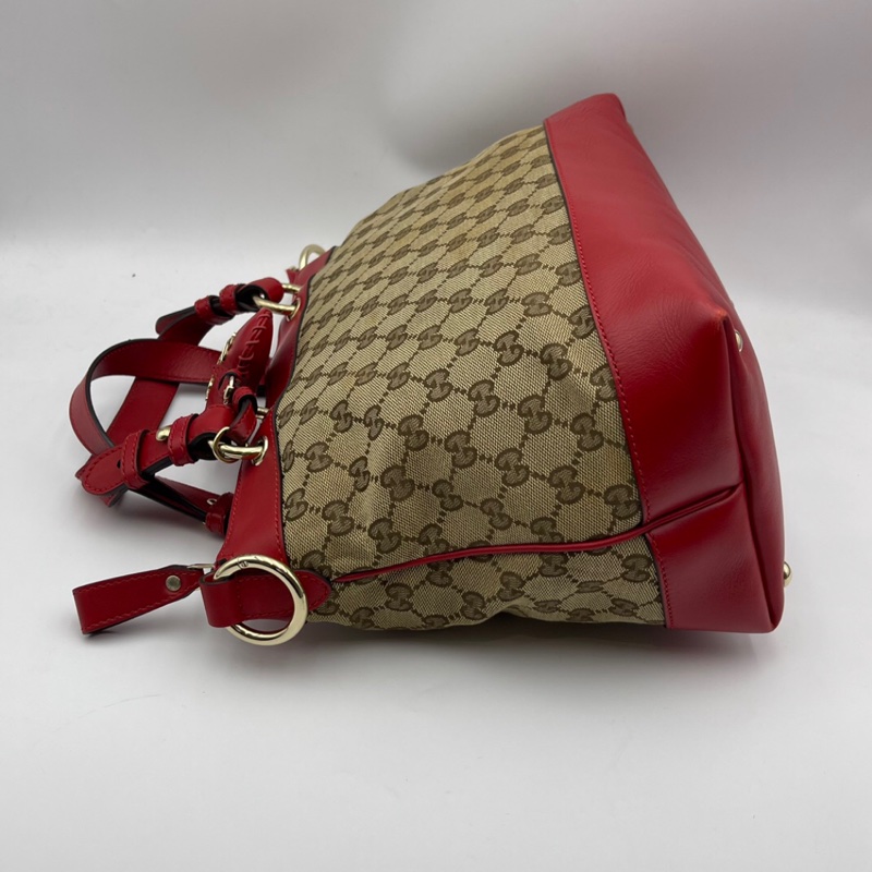 HJ260102FSZ) Gucci/古馳 愛心型掛飾帆布拼皮手提肩背包,尺寸約:32*16*23-8