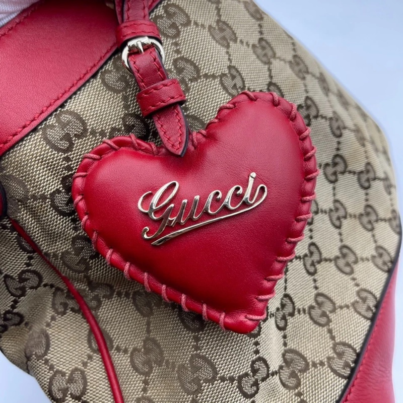 HJ260102FSZ) Gucci/古馳 愛心型掛飾帆布拼皮手提肩背包,尺寸約:32*16*23-12