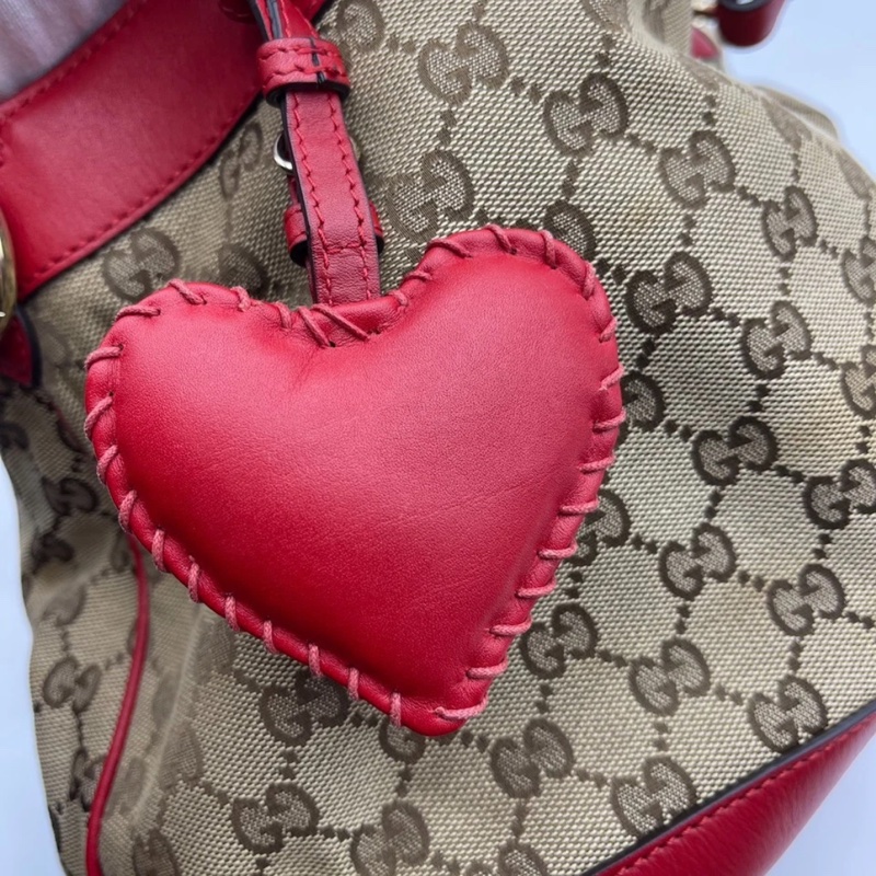 HJ260102FSZ) Gucci/古馳 愛心型掛飾帆布拼皮手提肩背包,尺寸約:32*16*23-14