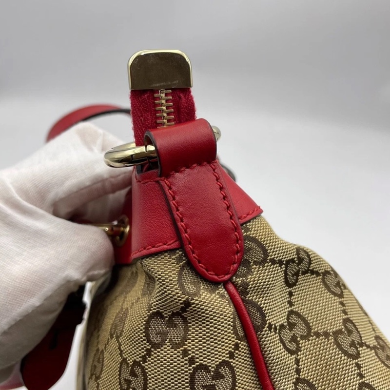 HJ260102FSZ) Gucci/古馳 愛心型掛飾帆布拼皮手提肩背包,尺寸約:32*16*23-16