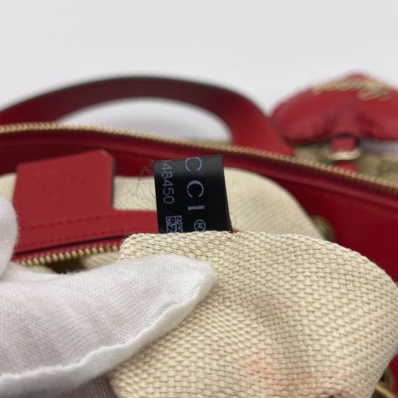 HJ260102FSZ) Gucci/古馳 愛心型掛飾帆布拼皮手提肩背包,尺寸約:32*16*23-17