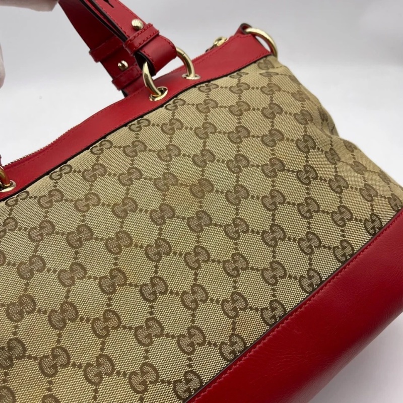 HJ260102FSZ) Gucci/古馳 愛心型掛飾帆布拼皮手提肩背包,尺寸約:32*16*23-20