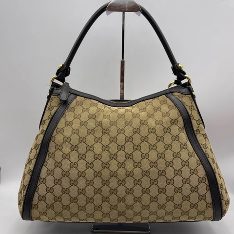 Gucci古馳老花帆布拼皮腋下包 手提包，成色如圖