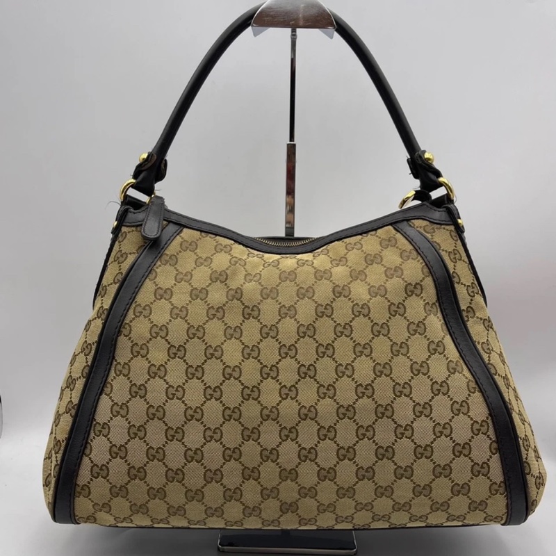 Gucci古馳老花帆布拼皮腋下包 手提包,成色如圖-0