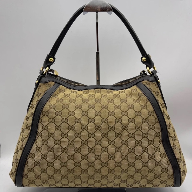 Gucci古馳老花帆布拼皮腋下包 手提包,成色如圖-1