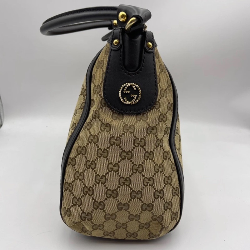 Gucci古馳老花帆布拼皮腋下包 手提包,成色如圖-2