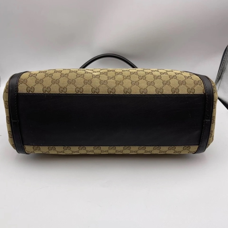 Gucci古馳老花帆布拼皮腋下包 手提包,成色如圖-4