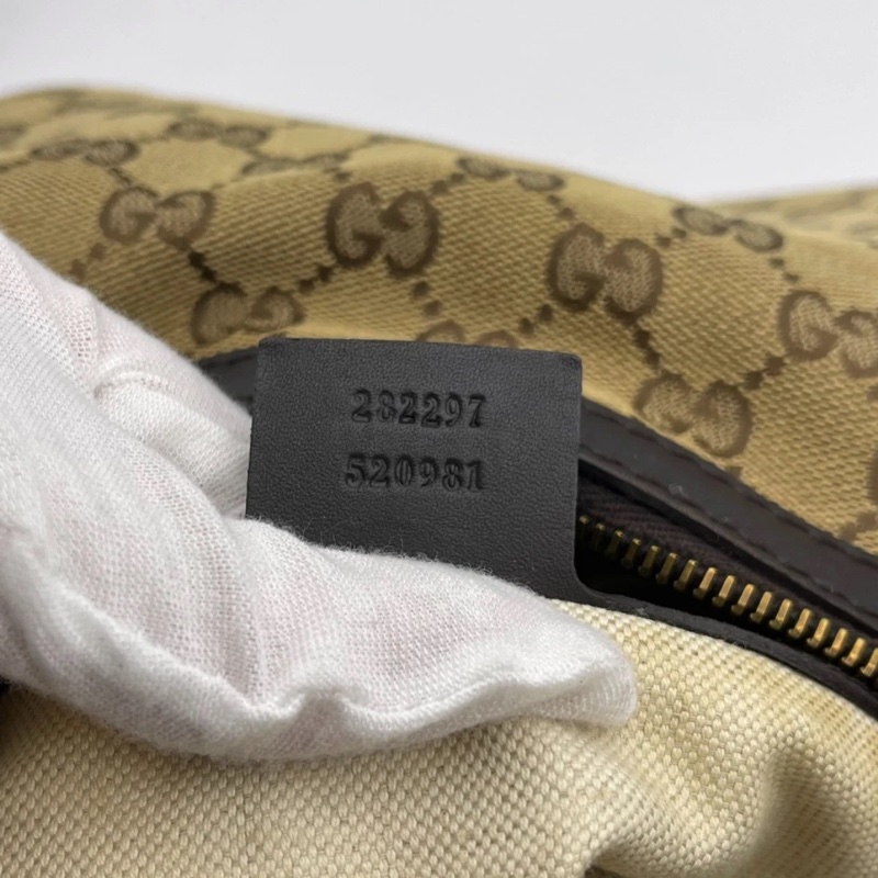 Gucci古馳老花帆布拼皮腋下包 手提包,成色如圖-7