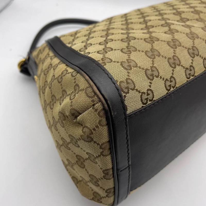 Gucci古馳老花帆布拼皮腋下包 手提包,成色如圖-8