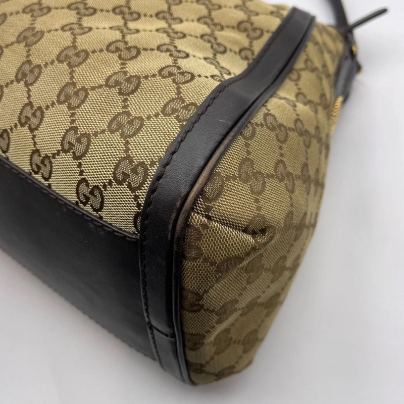Gucci古馳老花帆布拼皮腋下包 手提包,成色如圖-10