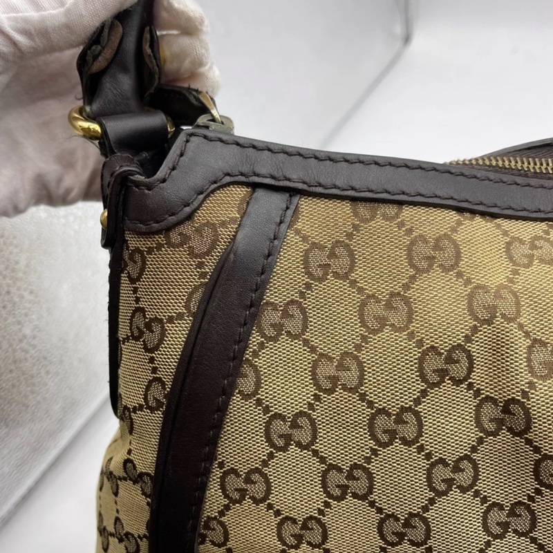 Gucci古馳老花帆布拼皮腋下包 手提包,成色如圖-11