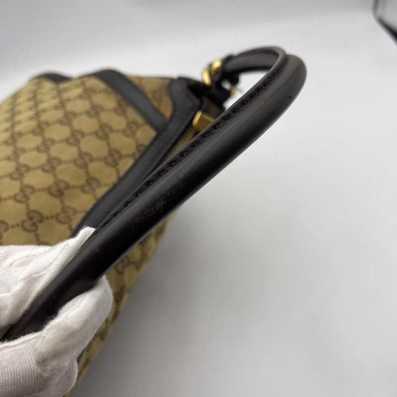 Gucci古馳老花帆布拼皮腋下包 手提包,成色如圖-12