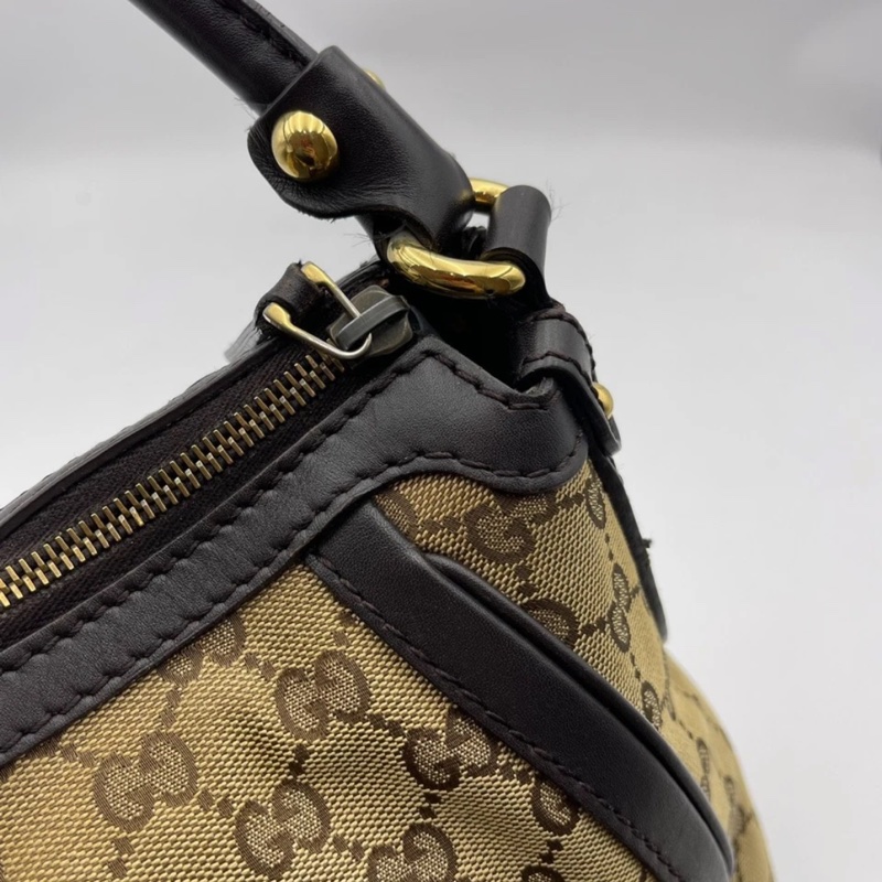 Gucci古馳老花帆布拼皮腋下包 手提包,成色如圖-13