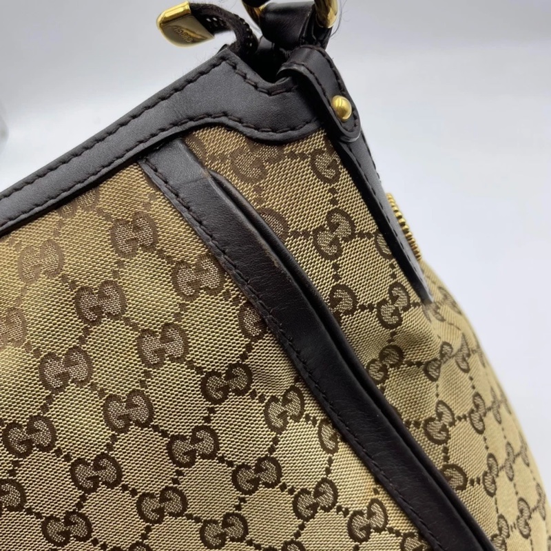 Gucci古馳老花帆布拼皮腋下包 手提包,成色如圖-14