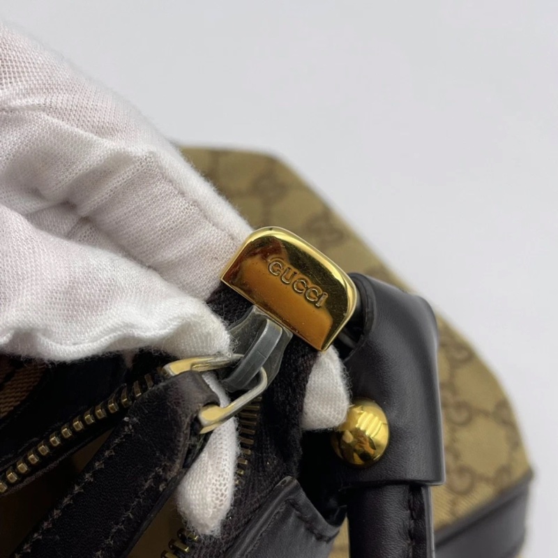 Gucci古馳老花帆布拼皮腋下包 手提包,成色如圖-16