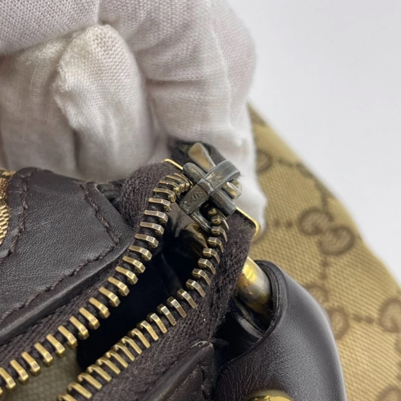 Gucci古馳老花帆布拼皮腋下包 手提包,成色如圖-20