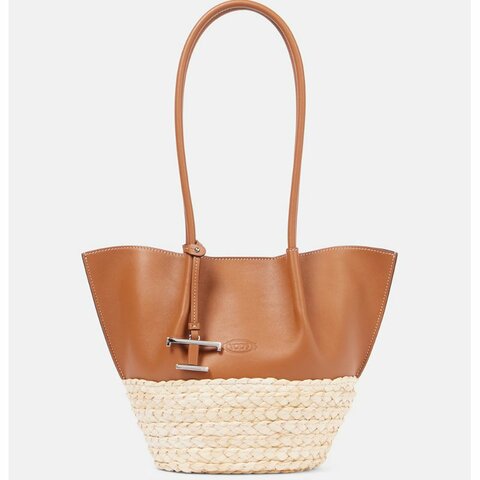 【Tod's】專櫃經典Timeless系列 納帕小牛皮草編皮革購物包