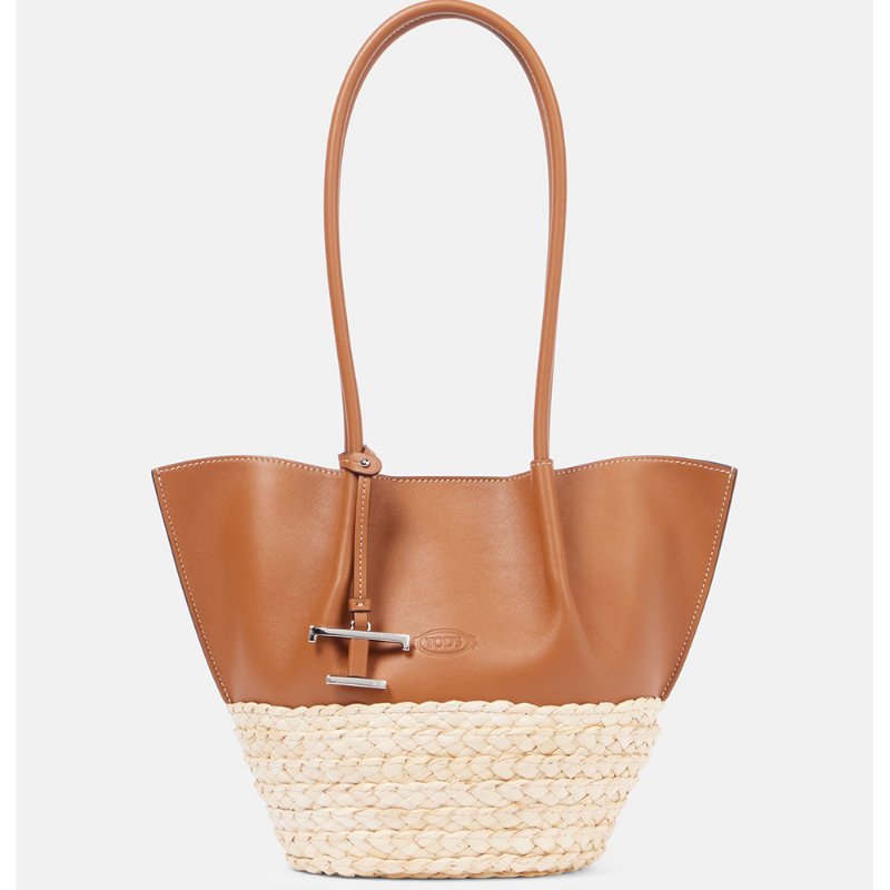 【Tod's】專櫃經典Timeless系列 納帕小牛皮草編皮革購物包-0