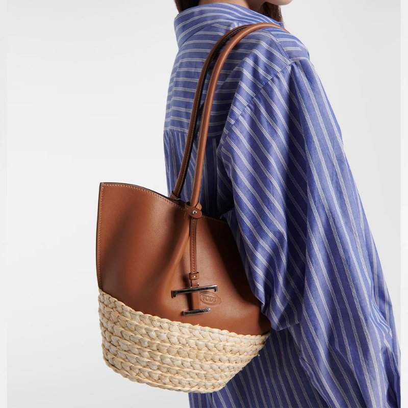 【Tod's】專櫃經典Timeless系列 納帕小牛皮草編皮革購物包-2