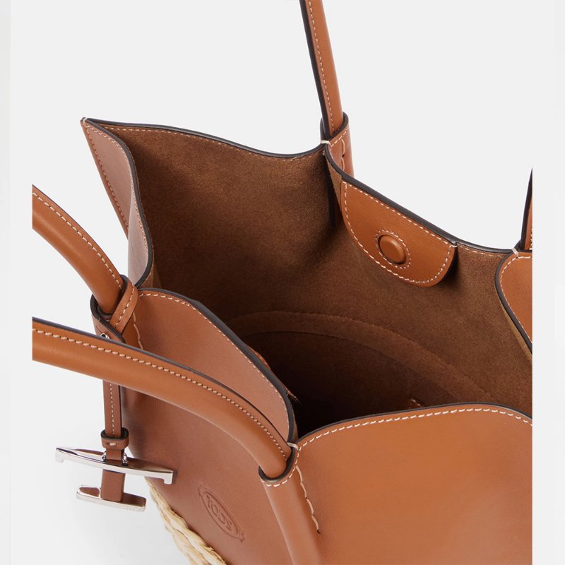 【Tod's】專櫃經典Timeless系列 納帕小牛皮草編皮革購物包-4