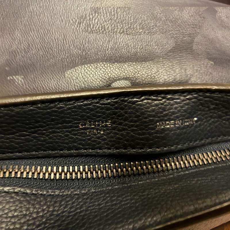 【絕版Céline Trapeze 鞦韆包】深藍拼接荔枝紋皮與麂皮|稀有鐵色五金|附台北微風專櫃購證、長背帶、防塵袋|少用近新保存良好-12