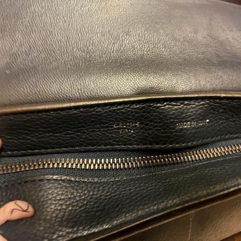 【絕版Céline Trapeze 鞦韆包】深藍拼接荔枝紋皮與麂皮|稀有鐵色五金|附台北微風專櫃購證、長背帶、防塵袋|少用近新保存良好-18
