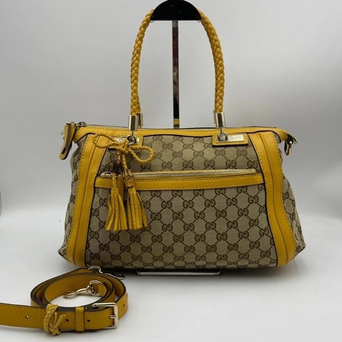 Gucci古馳老花流蘇竹節包,尺寸 34*23*12cm，成色如圖