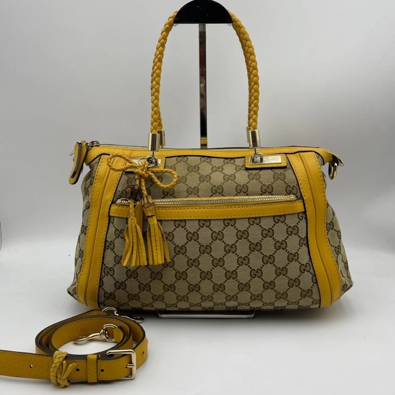 Gucci古馳老花流蘇竹節包,尺寸 34*23*12cm，成色如圖-0