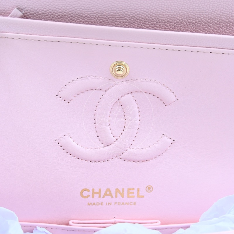 [Pre-owned] Chanel Caviar 22A Pink Small Classic Double Flap Bag 23-33