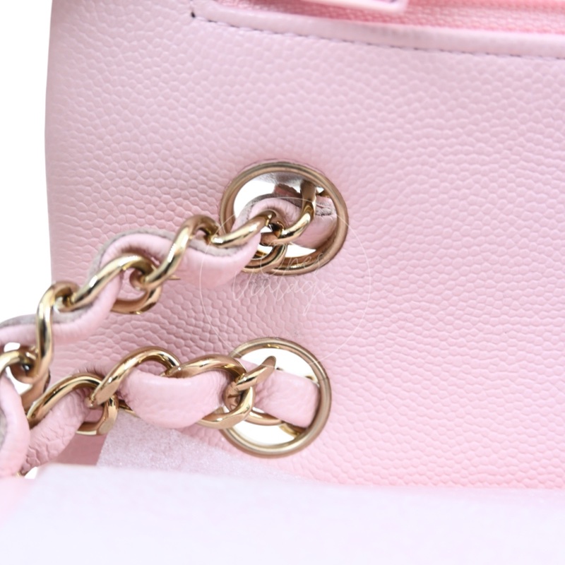 [Pre-owned] Chanel Caviar 22A Pink Small Classic Double Flap Bag 23-50