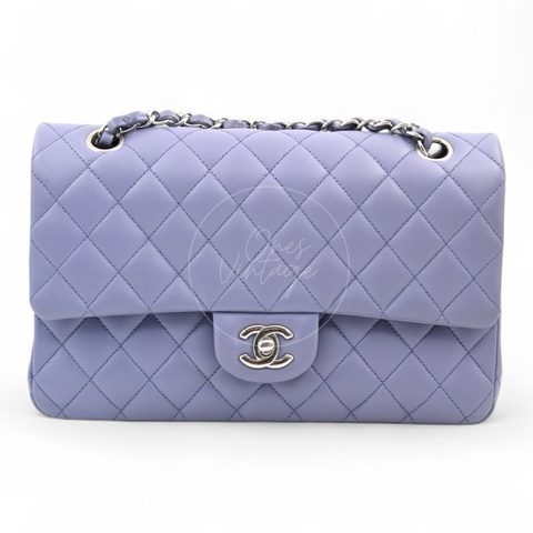 [Pre-owed] Chanel Classic Flap CF25 Lambskin Purple Double Flap Series 15 Bag