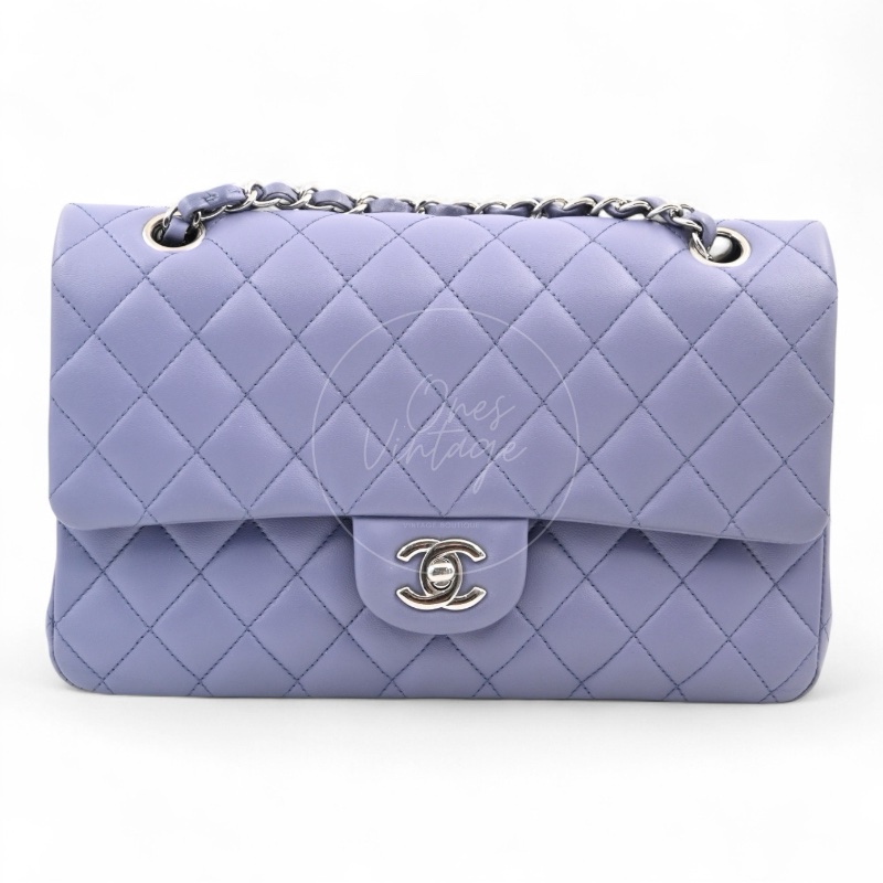 [Pre-owed] Chanel Classic Flap CF25 Lambskin Purple Double Flap Series 15 Bag-0