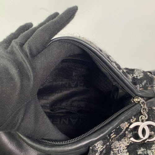 Chanel • 山茶花黑白毛呢拼皮多鏈條圓筒包 全網唯一-6