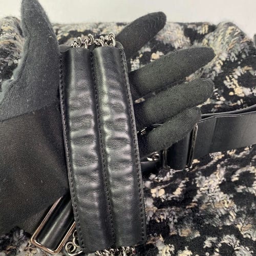 Chanel • 山茶花黑白毛呢拼皮多鏈條圓筒包 全網唯一-9