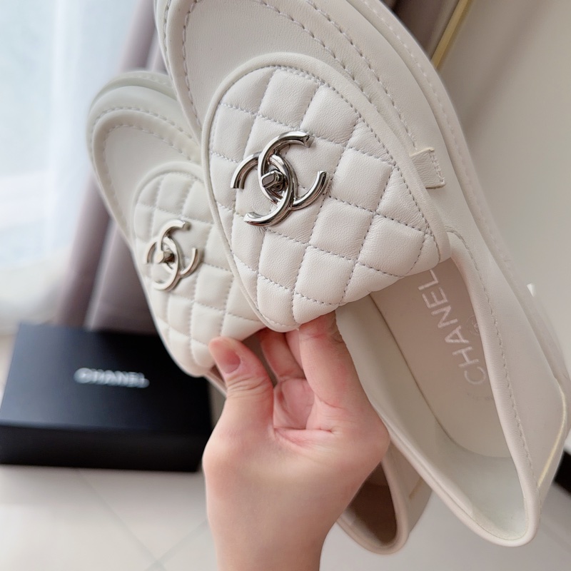 香奈兒CHANEL全新仙女白色白搭平底小白鞋穆勒鞋-6