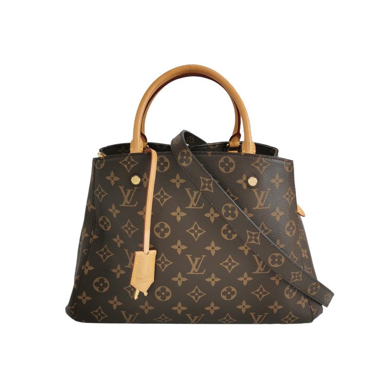 Louis Vuitton(LV)Montaigne蒙田包中號植鞣革Monogram印花Logo浮雕鉚釘單肩包-0
