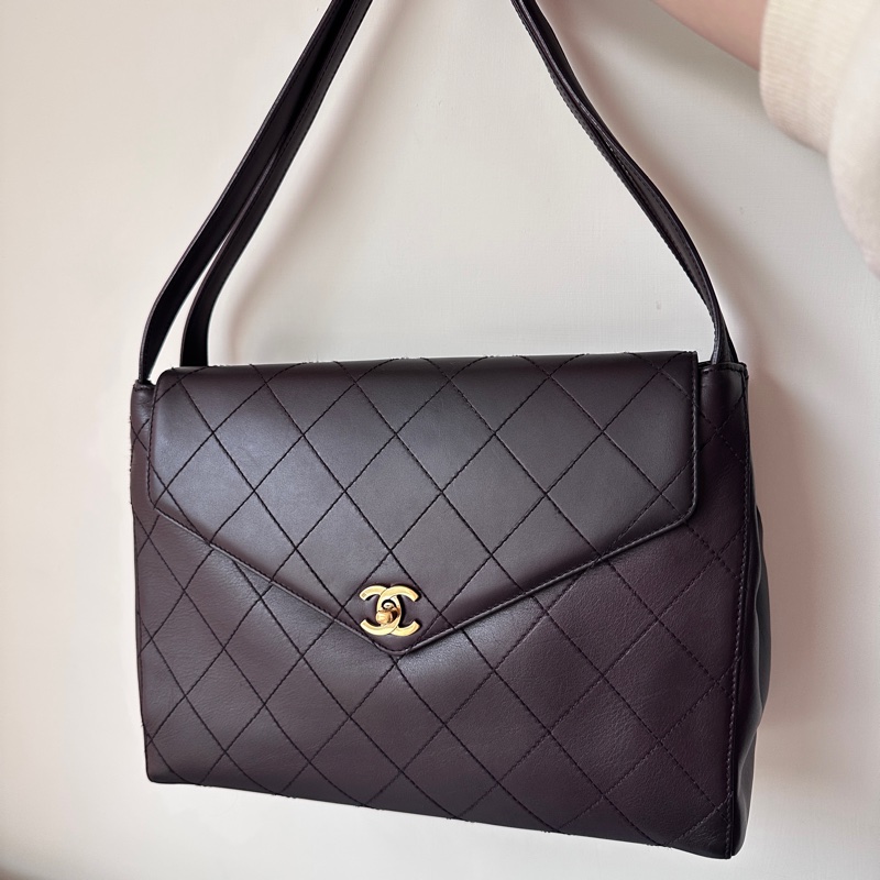 Chanel咖啡色金扣Kelly手提包Jennie同款巧克力包（全新閒置）-1