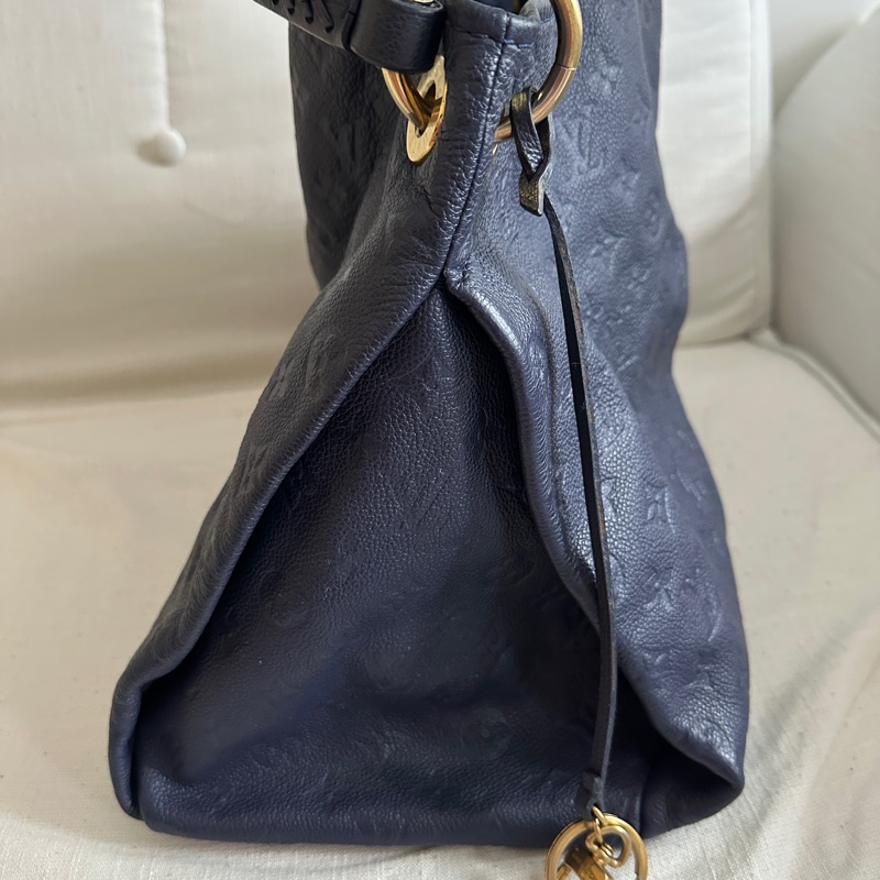 品牌: Louis Vuitton (路易威登) 型號: Artsy MM 深藍全皮編織手把肩包/手提包-1