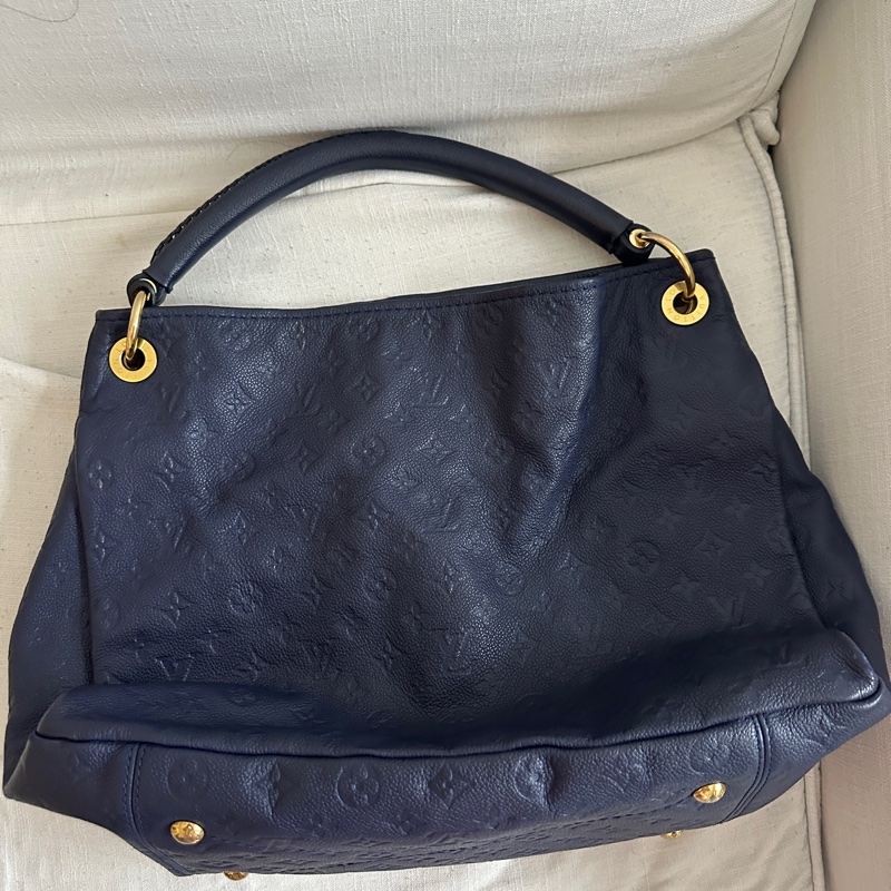 品牌: Louis Vuitton (路易威登) 型號: Artsy MM 深藍全皮編織手把肩包/手提包-6