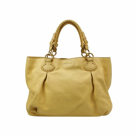 Miu Miu牛皮純色字母Logo鉚釘裝飾單肩包